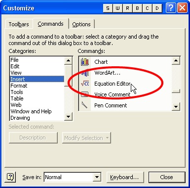 equation editor tool bar