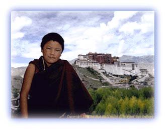 Lhasa. A young monk with the Potala Palace in the background. Credit: Matjaz Vrecko